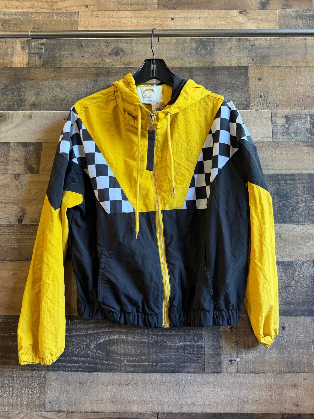 Ashley by 26 International Windbreaker Jacket -Womens Large Yellow Black Checker